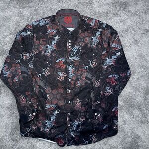 Au Noir Button Shirt Mens Size 2X Multicolor Abstract Floral Nature Flip Cuffs